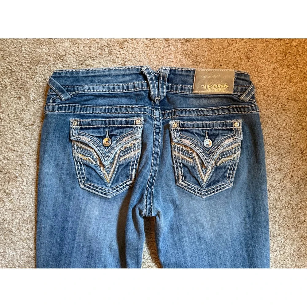 Vigoss The New York Slim Boot Medium Wash Embellished Thick Stitch Jeans Size5/6
